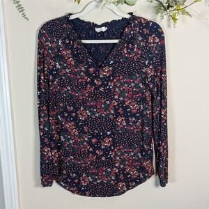 Fat Face Floral Long Sleeve V Neck Soft Top